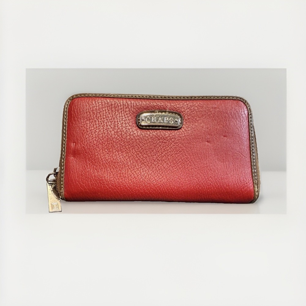 Chaps Women's Wallet Brown Pebbled Leather Card Holder Zip Pouch 2000-2010 Prod
